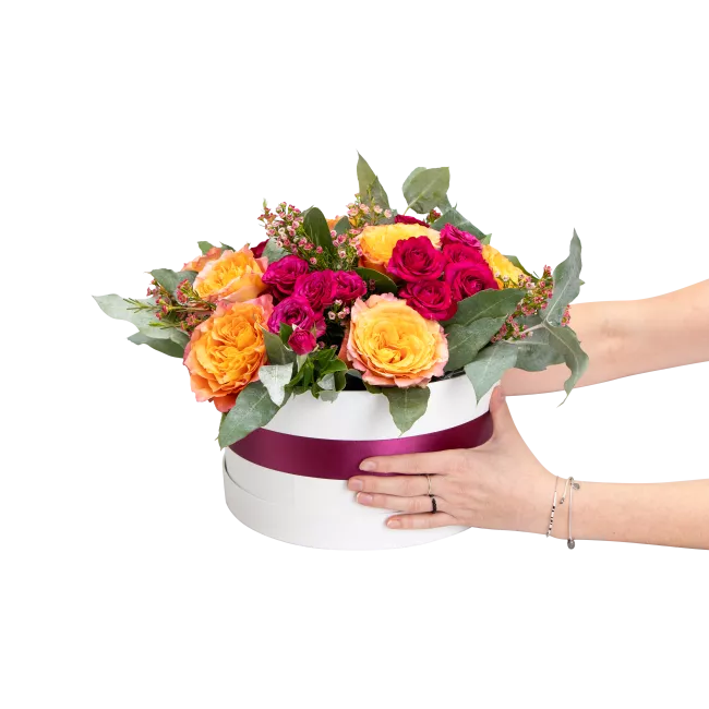 Box oranžových růží